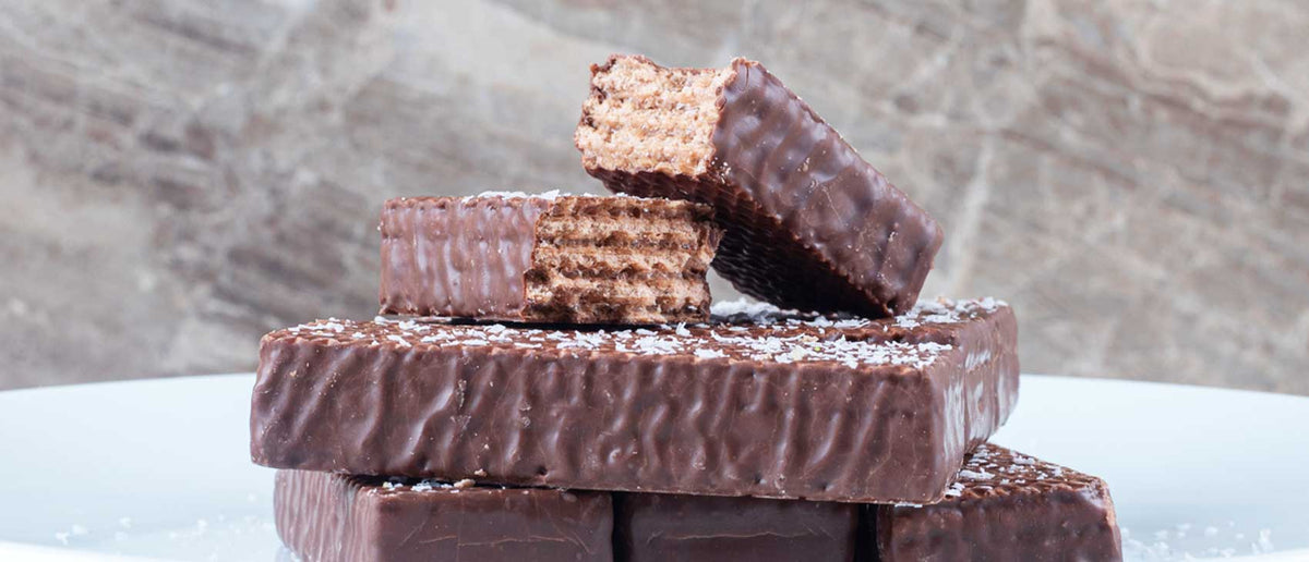Huesitos proteicos de chocolate wafer, crujientes y sin azúcares añadidos