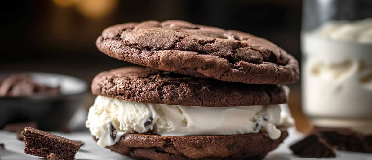 Sandwich helado de galleta oreo, sin azúcares añadidos y rico en proteína
